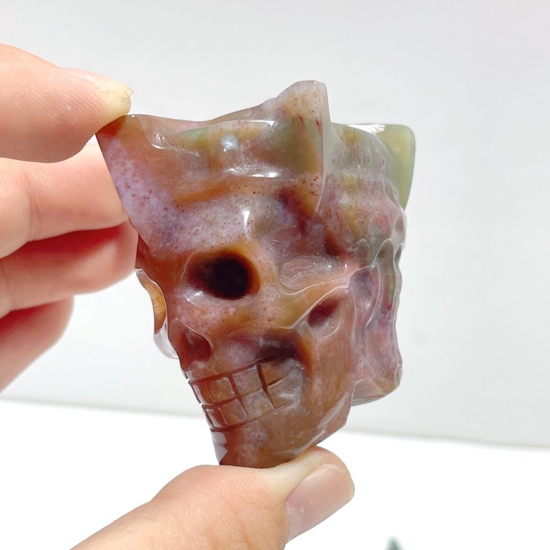 6 Pieces Colorful Ocean Jasper King Skull Carving - Wholesale Crystals