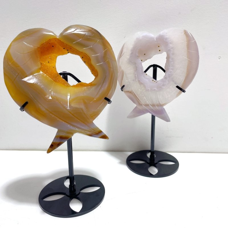 6 Pieces Geode Druzy Agate Fish Carving With Stand - Wholesale Crystals