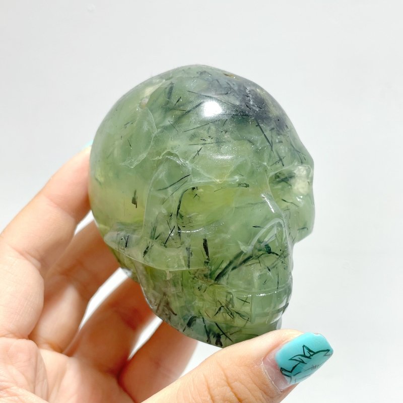 6 Pieces Green Prehnite Geode Skull Carving - Wholesale Crystals