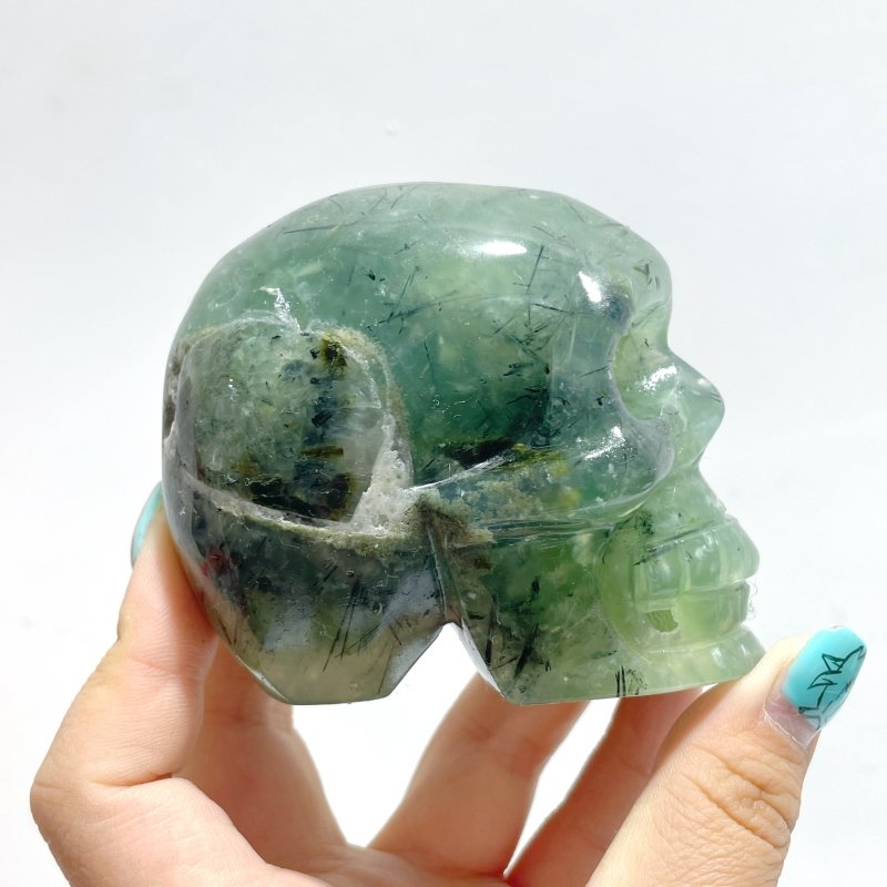 6 Pieces Green Prehnite Geode Skull Carving - Wholesale Crystals