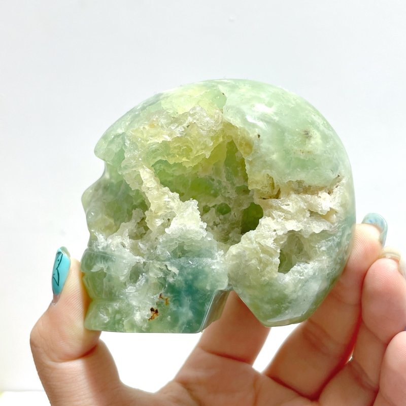 6 Pieces Green Prehnite Geode Skull Carving - Wholesale Crystals