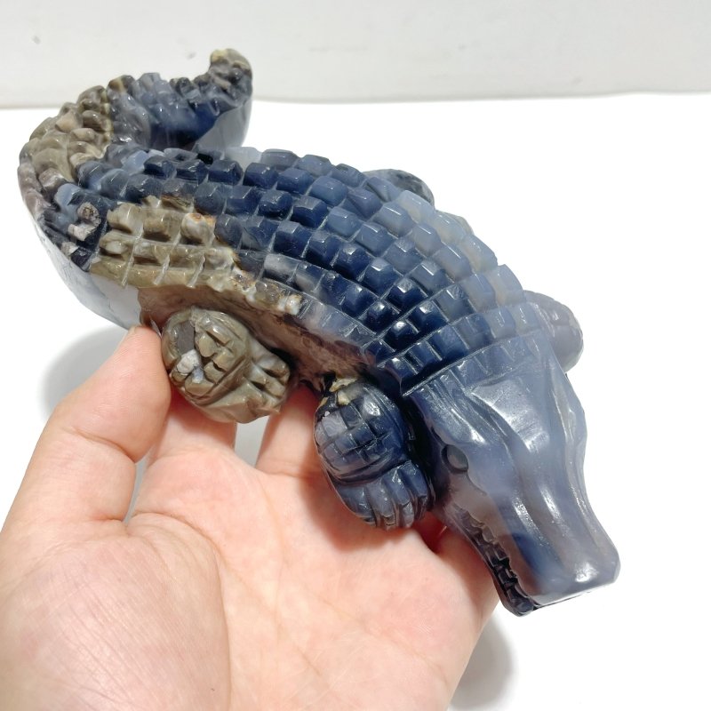 6 Pieces Large Volcano Agate Crocodile Carving(UV - Reactive) - Wholesale Crystals