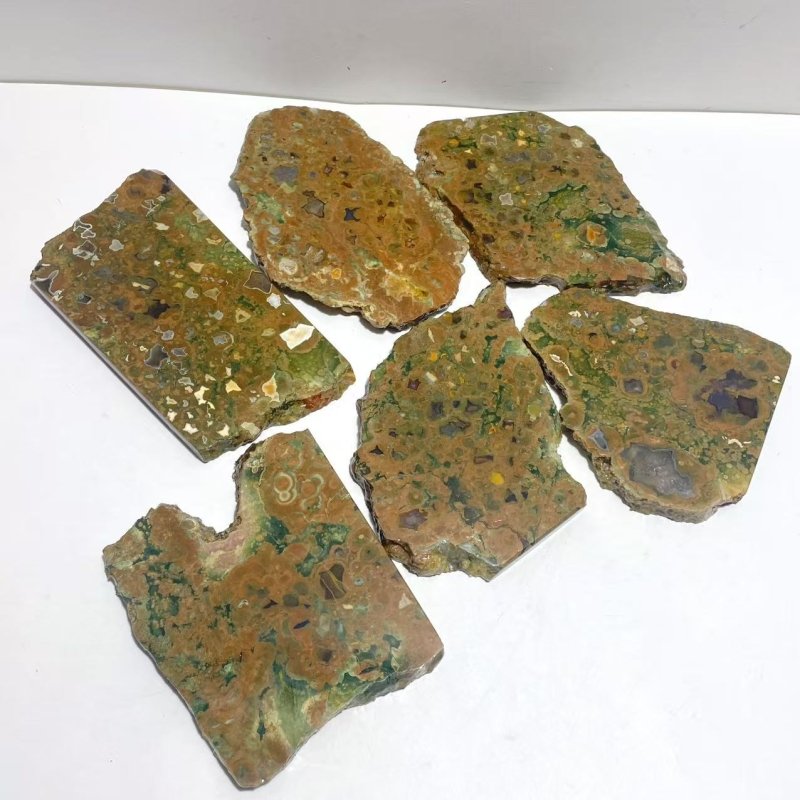 6 Pieces Peacock Eye Rain Forest Jasper Slab - Wholesale Crystals