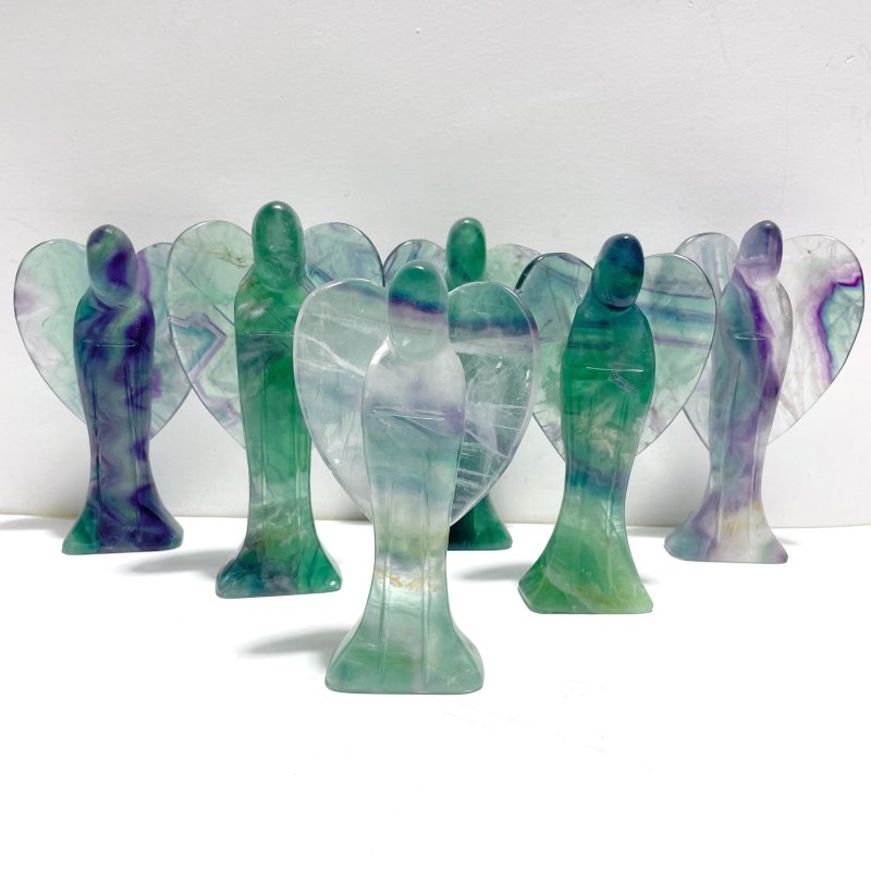 6 Pieces Rainbow Fluorite Angel Carving - Wholesale Crystals