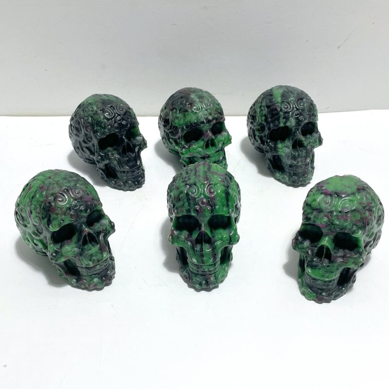6 Pieces Ruby Zoisite Skull Carving - Wholesale Crystals