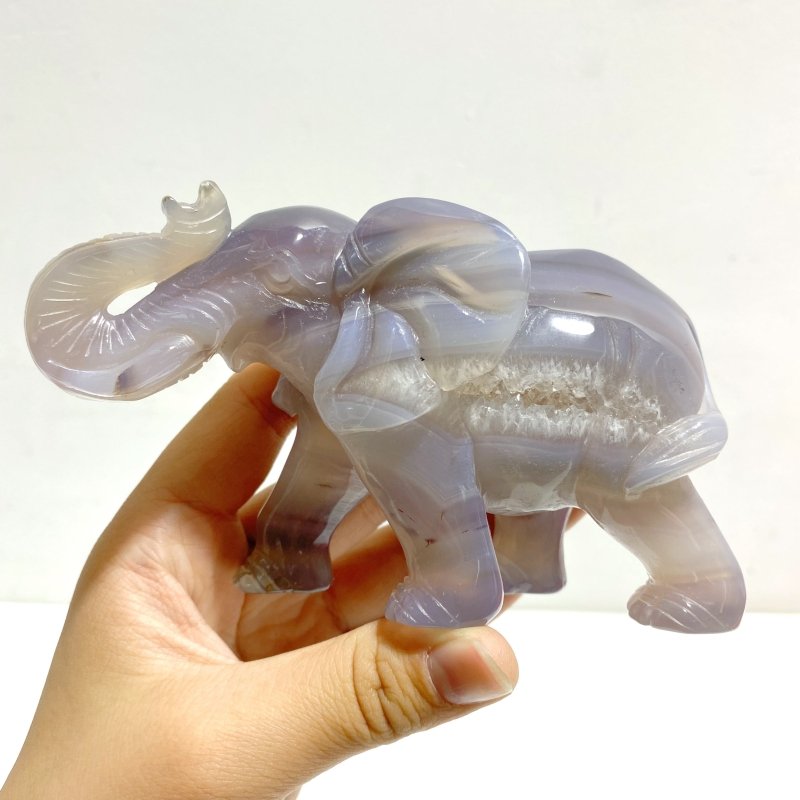 6 Pieces Small Geode Agate Druzy Elephant Carving - Wholesale Crystals