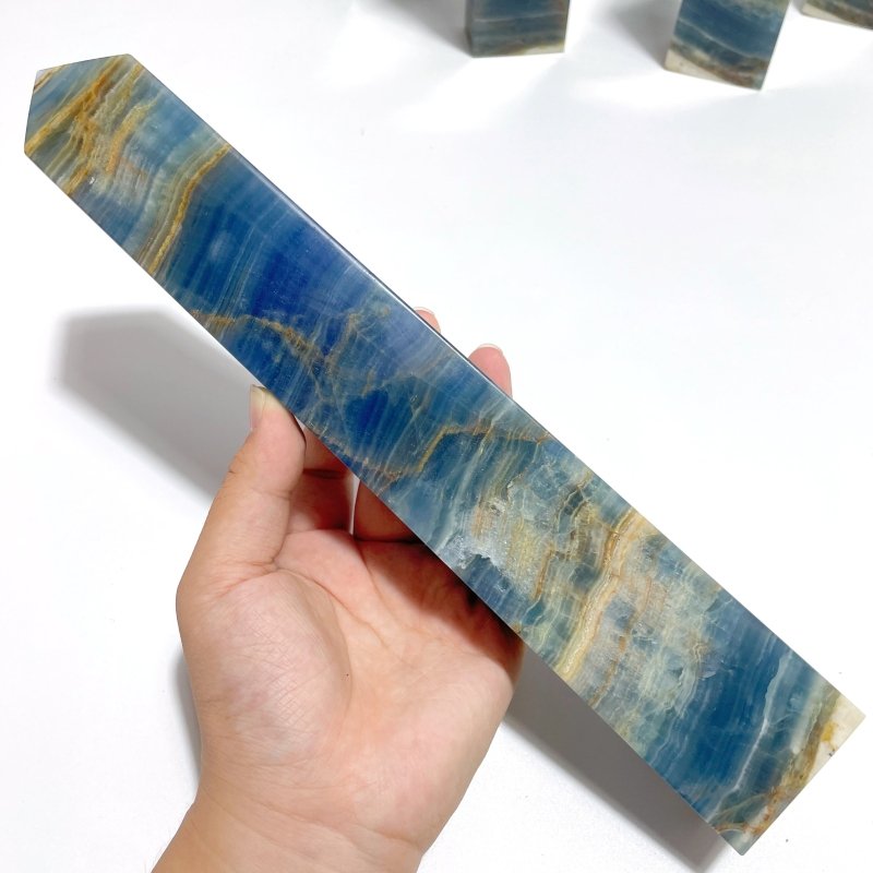 6 Pieces Tall High Quality Blue Onyx Four - sided Tower Point - Wholesale Crystals