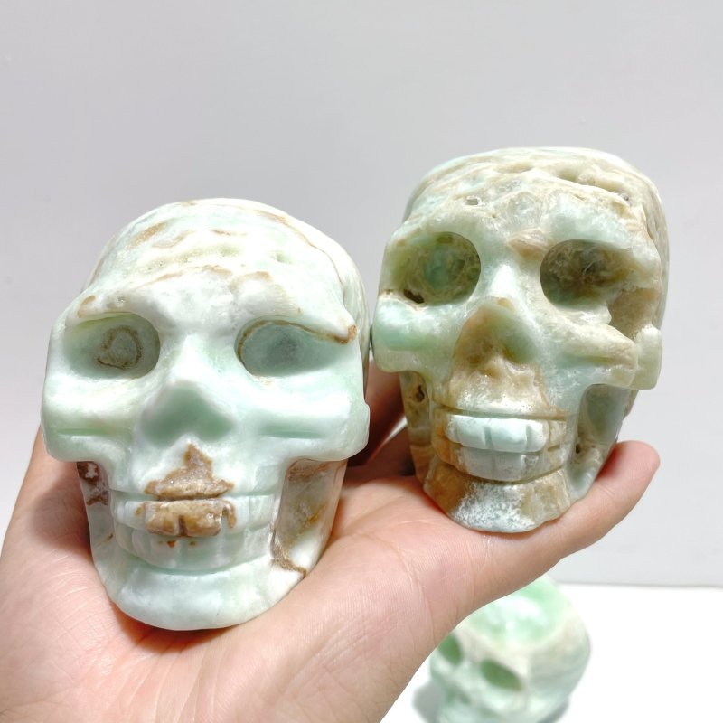 6 Pieces Unique Green Calcite Skull Carving - Wholesale Crystals