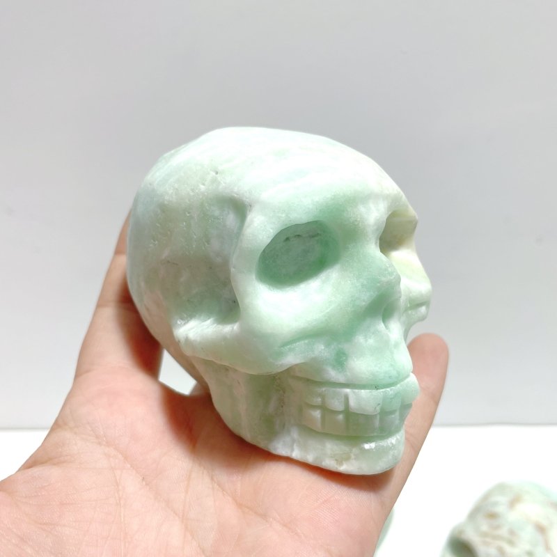 6 Pieces Unique Green Calcite Skull Carving - Wholesale Crystals
