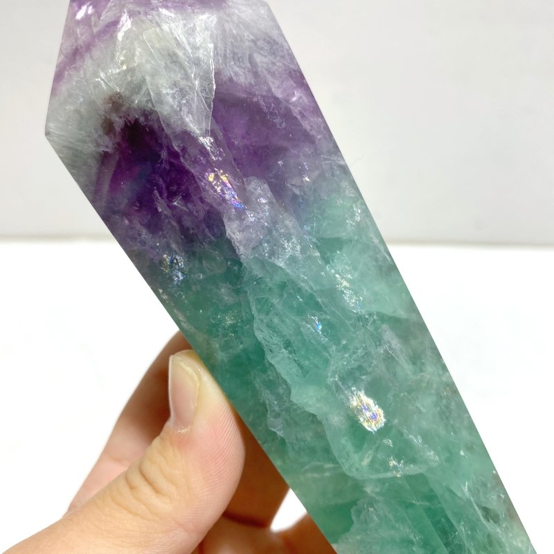 6 Pieces Watemelon Fluorite Magic Scepter Wand With Stand - Wholesale Crystals