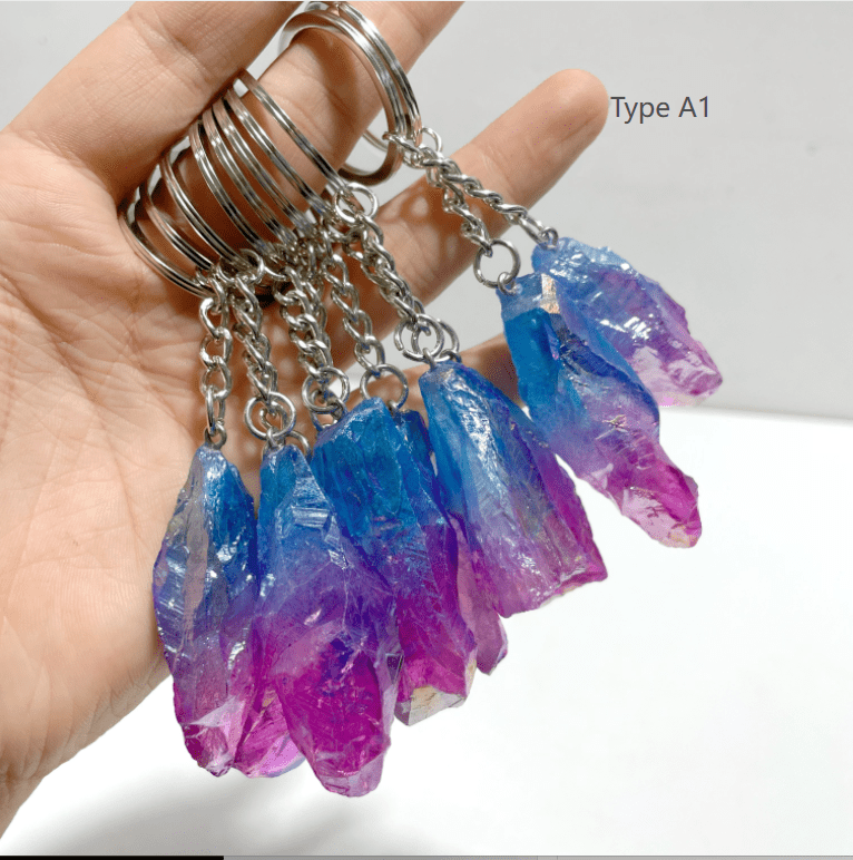 6 Types Raw Stone Keychain Wholesale Blue Lace Agate Black Sunstone - Wholesale Crystals