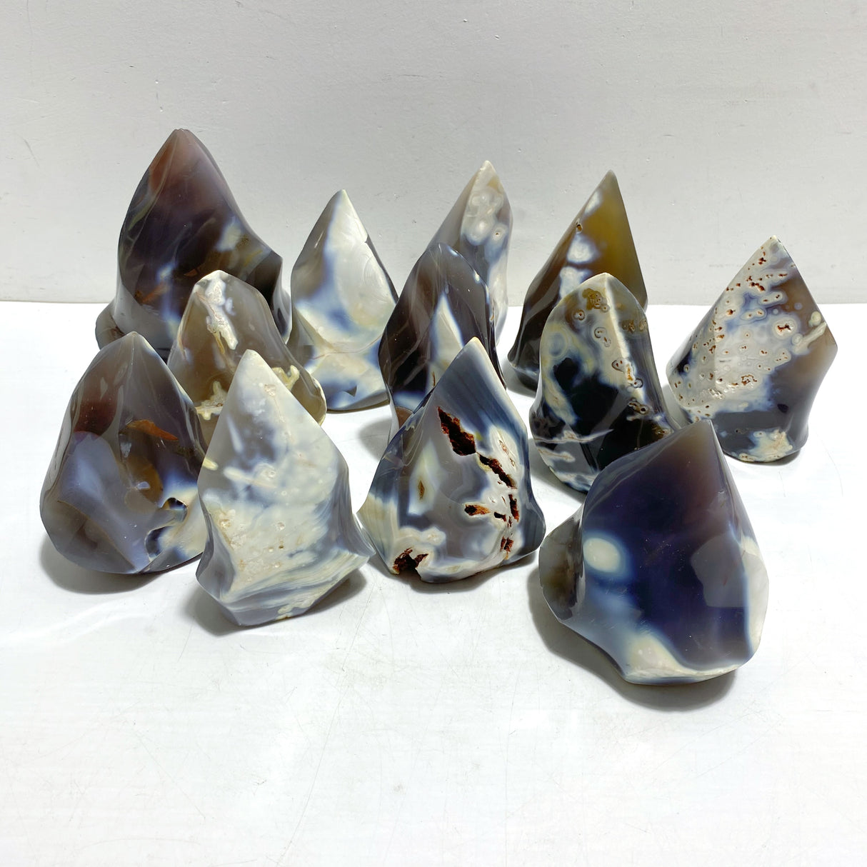 12 Pieces Black Orca Agate Flame Carving #1