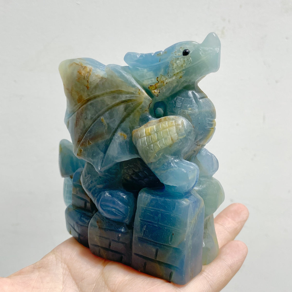 3 Pieces Blue Onyx Flying Dragon Castle Carving(Defect)