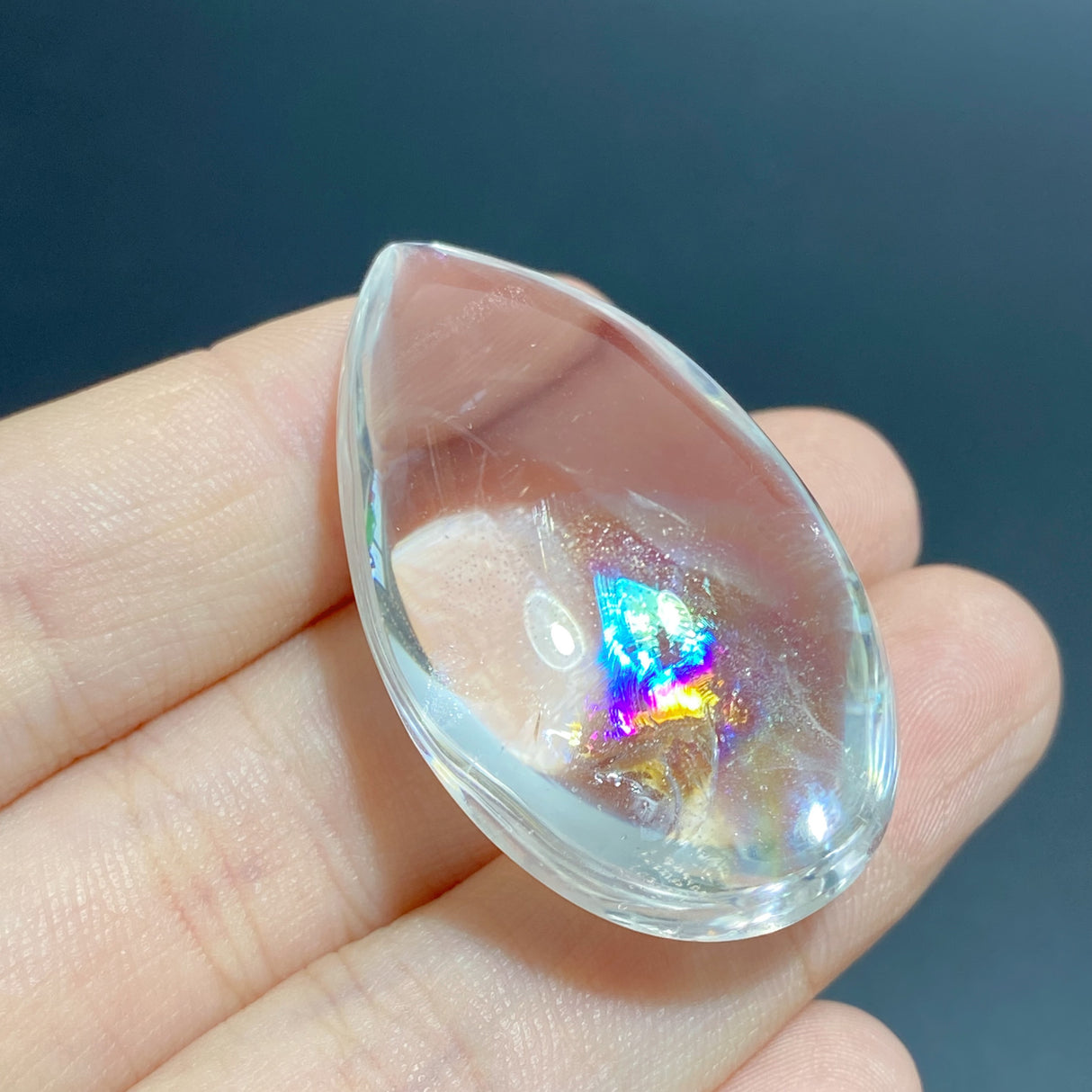 Unique Clear Quartz With Rainbow Waterdrop Shape For DIY Pendant