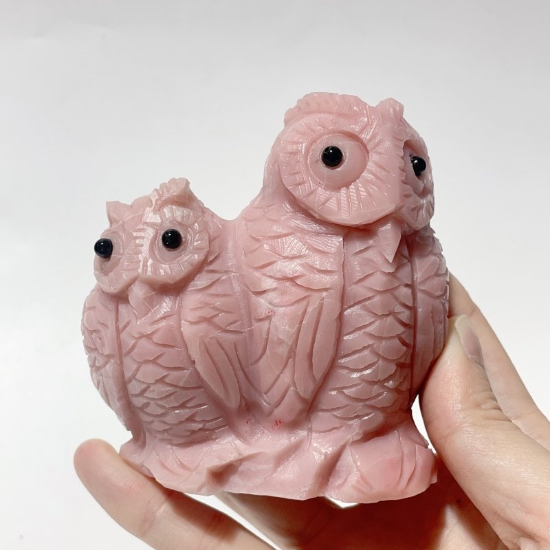 7 Pieces Cute Pink Opal Owl Carving - Wholesale Crystals