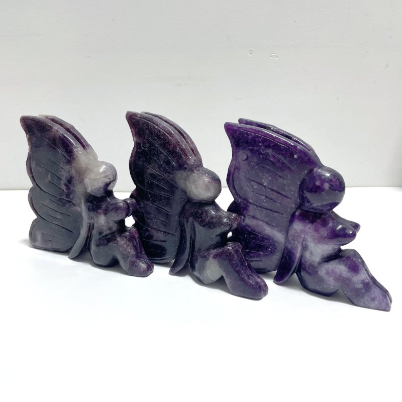 7 Pieces Deep Purple Lepidolite Butterfly Fairy Carving - Wholesale Crystals