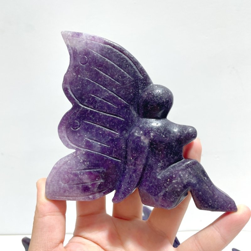 7 Pieces Deep Purple Lepidolite Butterfly Fairy Carving - Wholesale Crystals