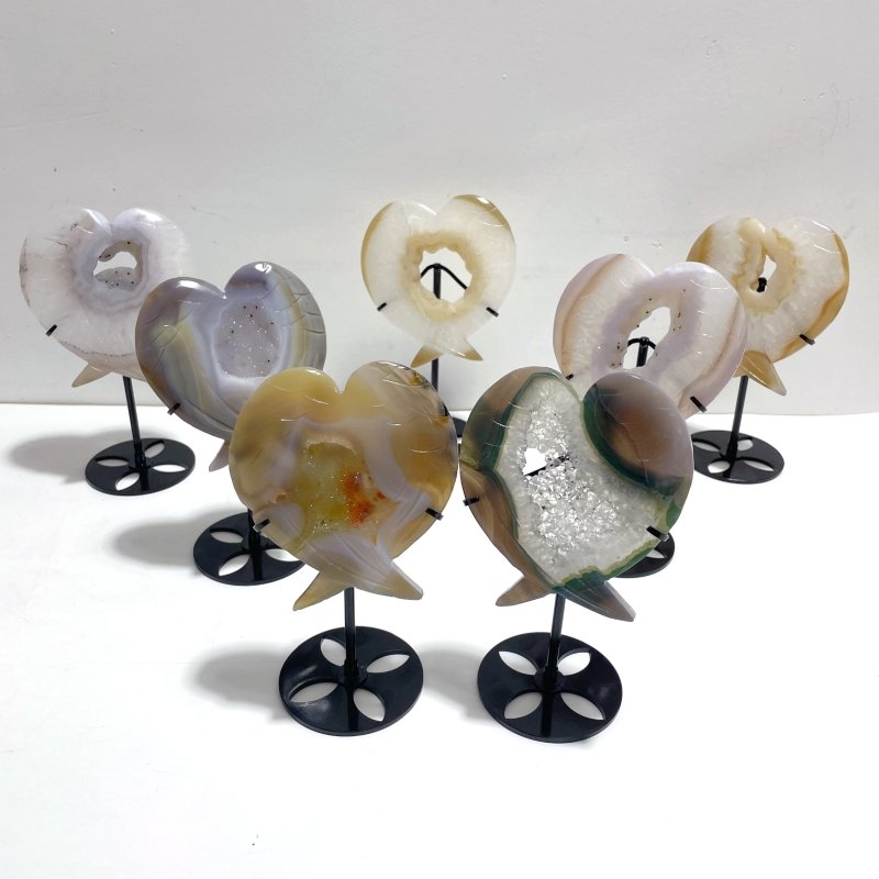 7 Pieces Geode Druzy Agate Fish Carving With Stand - Wholesale Crystals