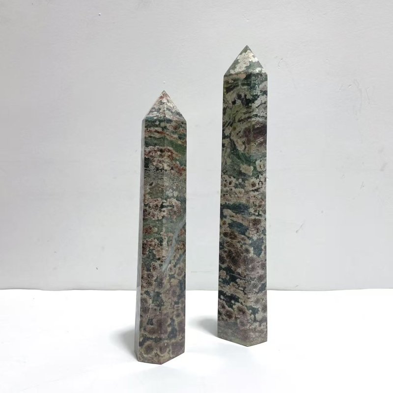 7 Pieces Green Sakura Flower Agate Point - Wholesale Crystals