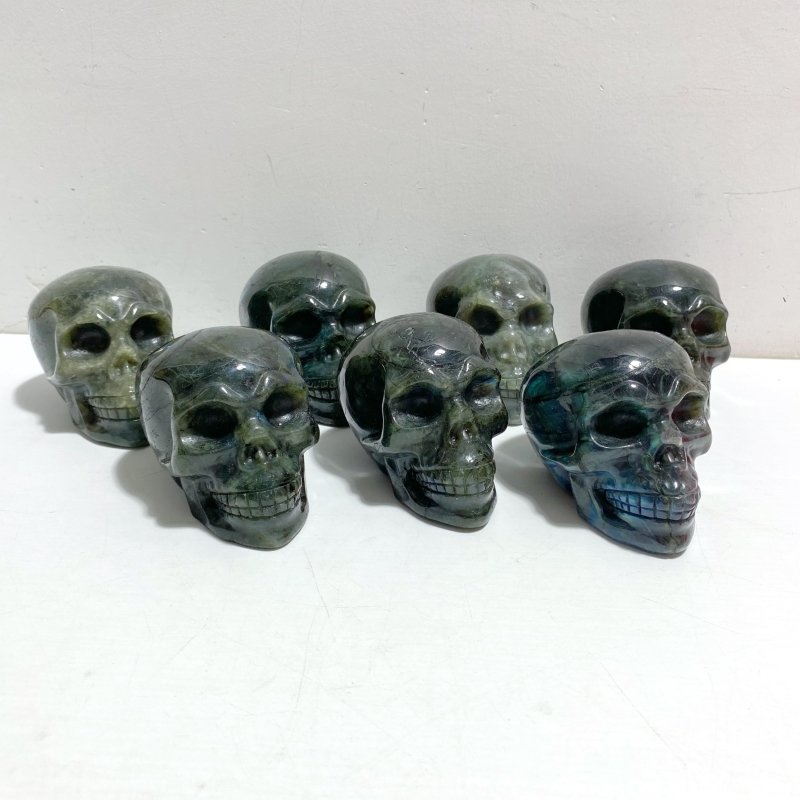 7 Pieces Labradorite Skull Carving - Wholesale Crystals