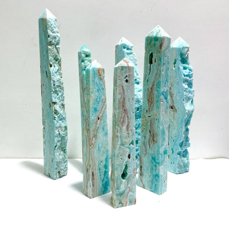 7 Pieces Large Blue Hemimorphite Four - Sided Tower Raw Side - Wholesale Crystals