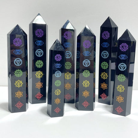 7 Pieces Large Obsidian 7 Chakra Tower Point - Wholesale Crystals