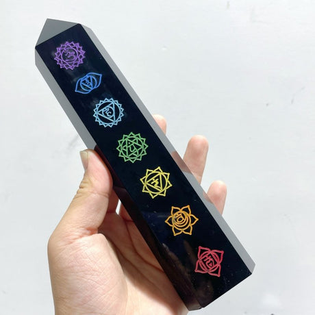 7 Pieces Large Obsidian 7 Chakra Tower Point - Wholesale Crystals