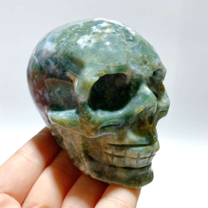 7 Pieces Moss Agate Skull Carving - Wholesale Crystals
