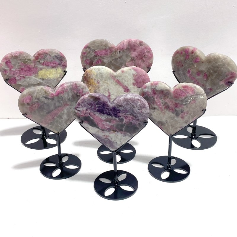 7 Pieces Pink Tourmaline Heart With Stand - Wholesale Crystals