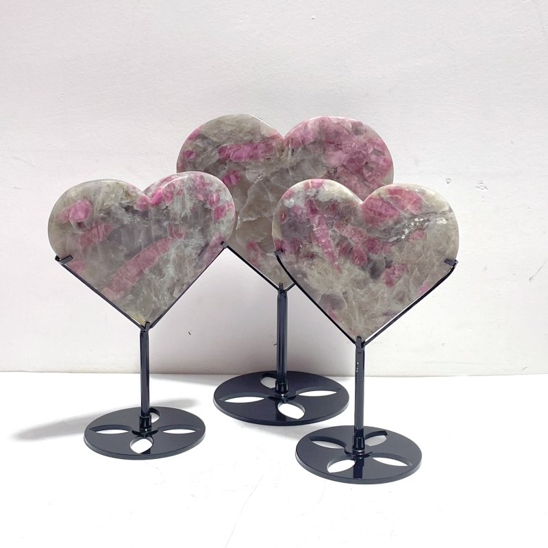 7 Pieces Pink Tourmaline Heart With Stand - Wholesale Crystals