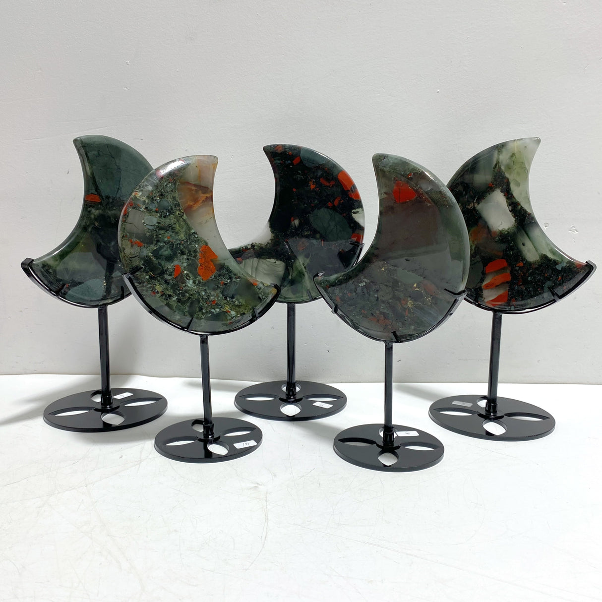 5 Pieces Large Africa Blood Stone Moon Carving With Stand