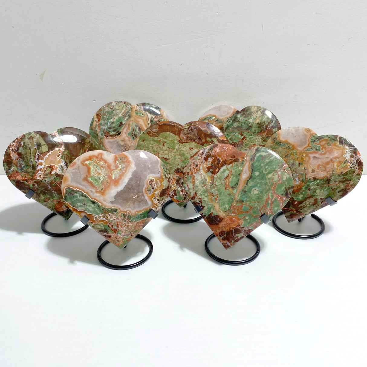 7 Pieces Large Money Agate Heart With Stand