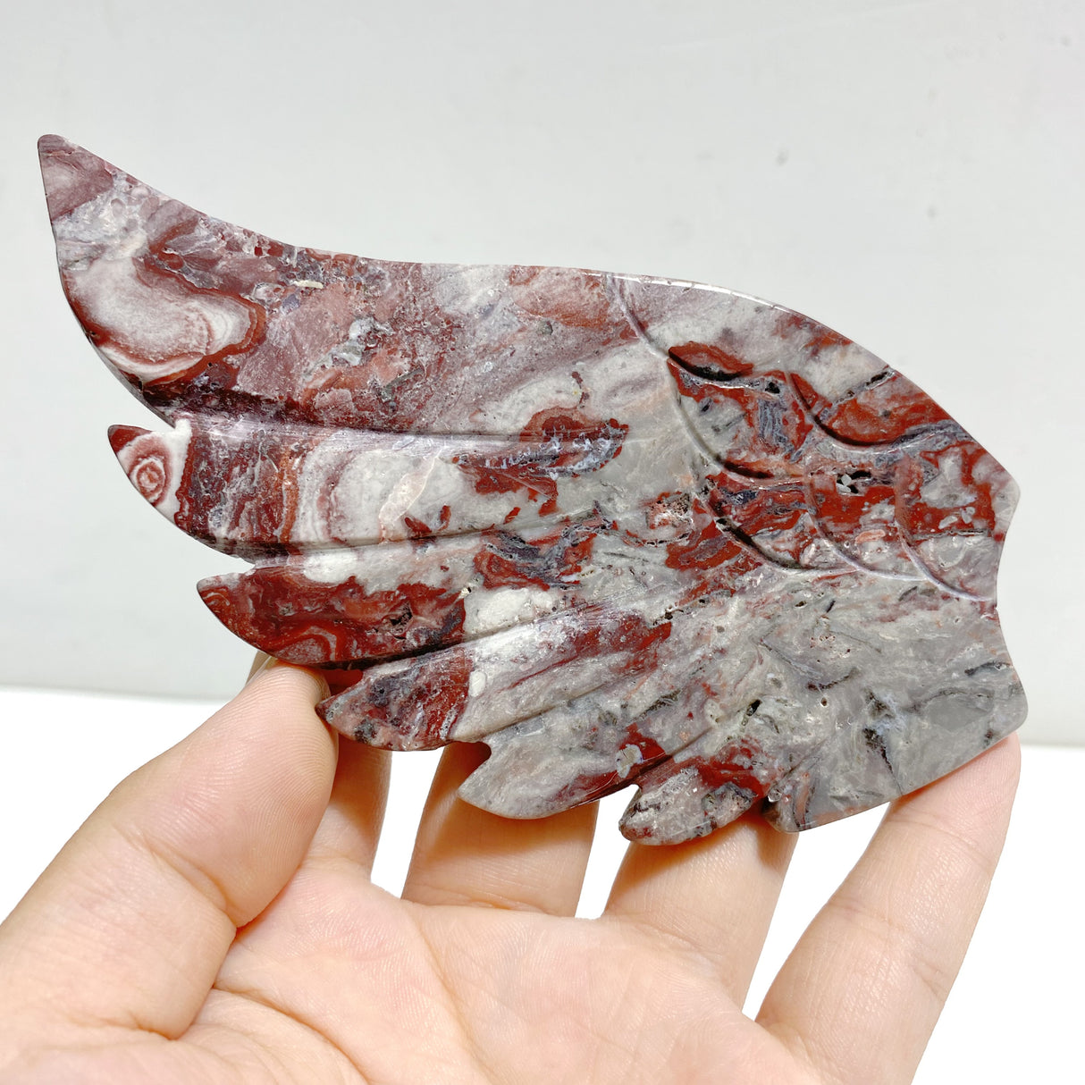 Morocco Agate Heart Wing Carving With Stand