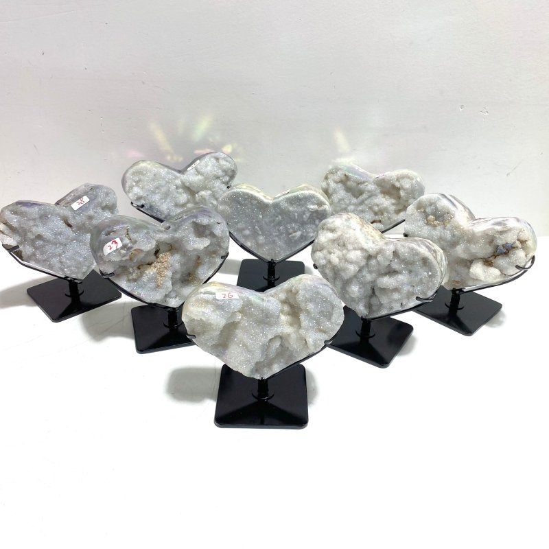 8 Pieces Aura Quartz Cluster Heart With Stand 2 - Wholesale Crystals