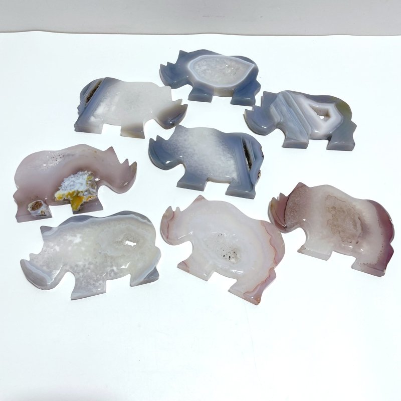 8 Pieces Beautiful Geode Druzy Agate Rhino Carving - Wholesale Crystals