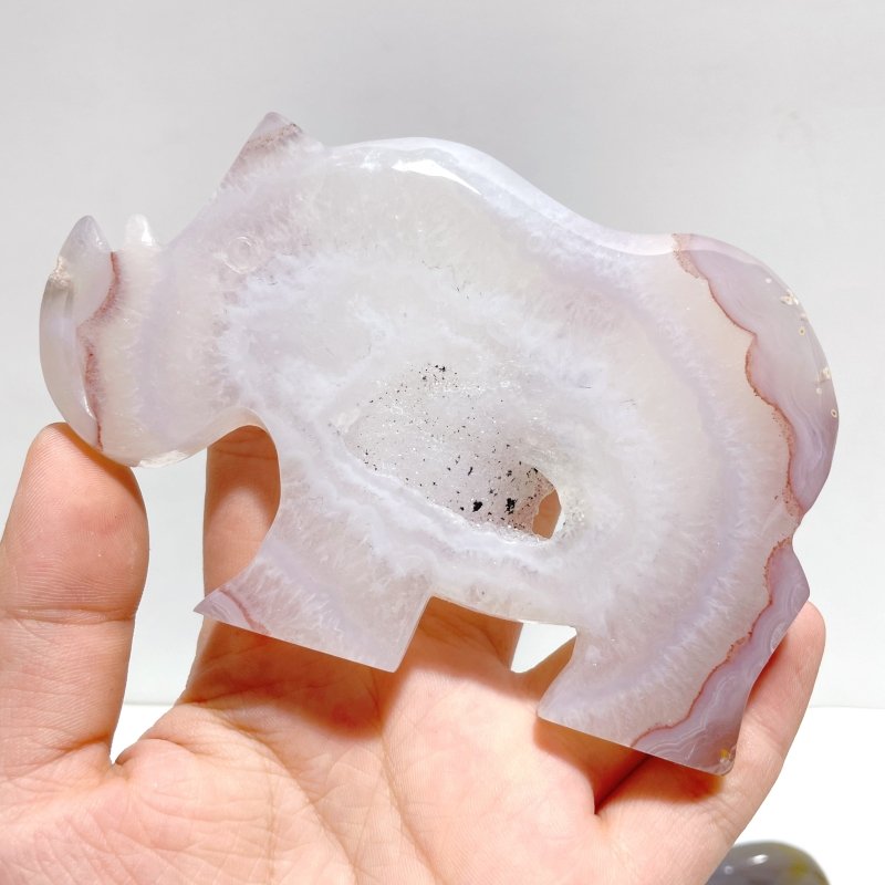 8 Pieces Beautiful Geode Druzy Agate Rhino Carving - Wholesale Crystals