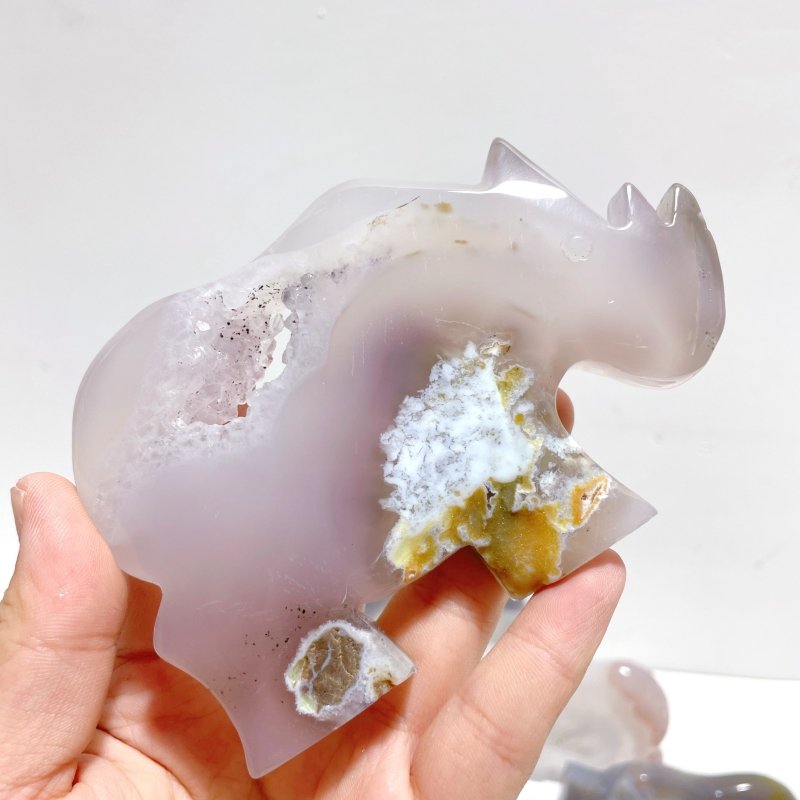 8 Pieces Beautiful Geode Druzy Agate Rhino Carving - Wholesale Crystals
