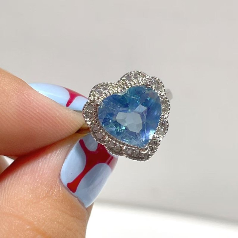 8 Pieces Beautiful High Quality S925 Sterling Silver Cut Faceted Aquamarine Different Styles Ring - Wholesale Crystals
