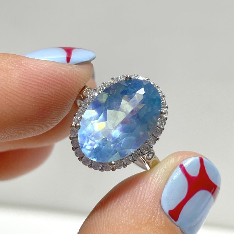 8 Pieces Beautiful High Quality S925 Sterling Silver Cut Faceted Aquamarine Different Styles Ring - Wholesale Crystals