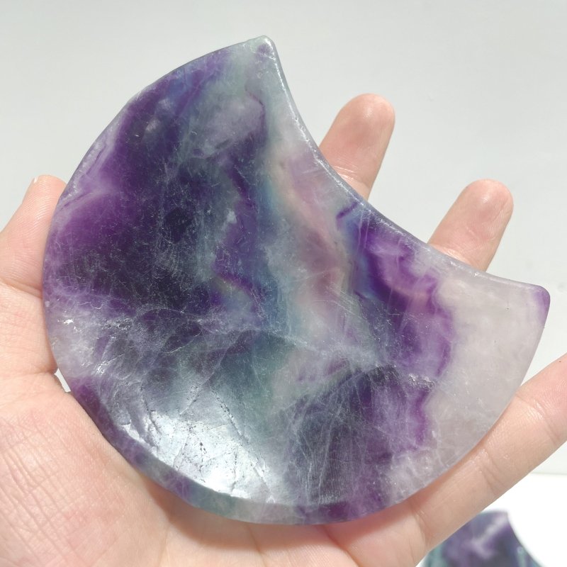 8 Pieces Beautiful Rainbow Fluorite Moon Bowl Carving - Wholesale Crystals