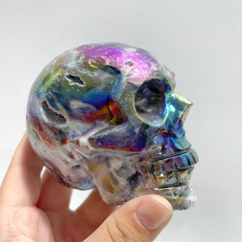 8 Pieces Geode Aura Sphalerite Skull Carving - Wholesale Crystals