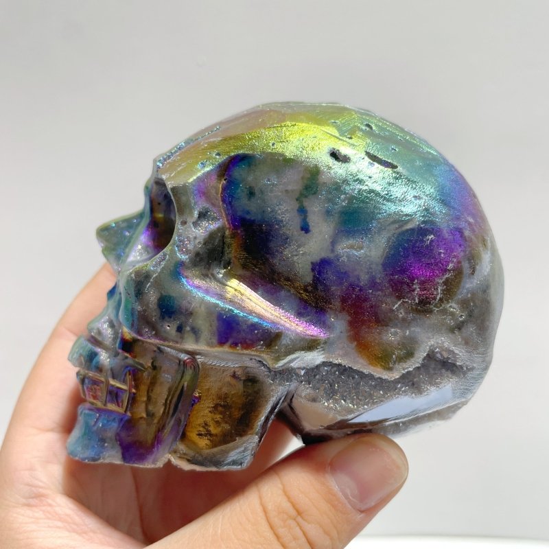 8 Pieces Geode Aura Sphalerite Skull Carving - Wholesale Crystals