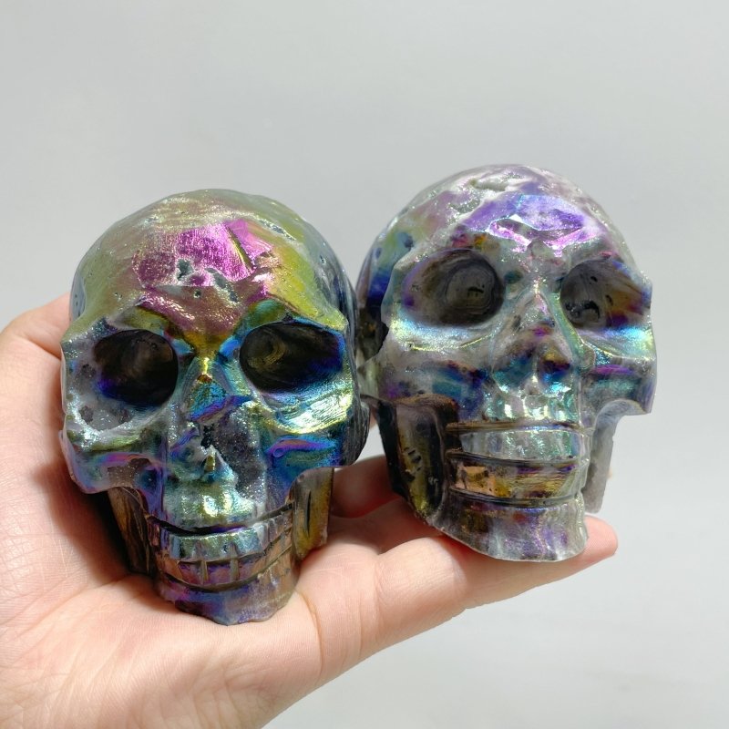 8 Pieces Geode Aura Sphalerite Skull Carving - Wholesale Crystals