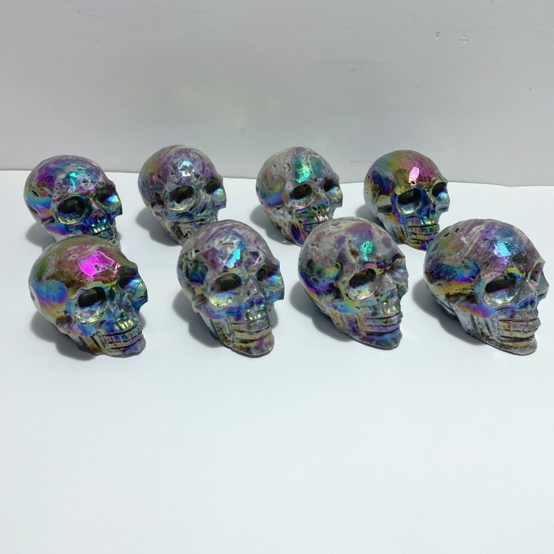 8 Pieces Geode Aura Sphalerite Skull Carving - Wholesale Crystals