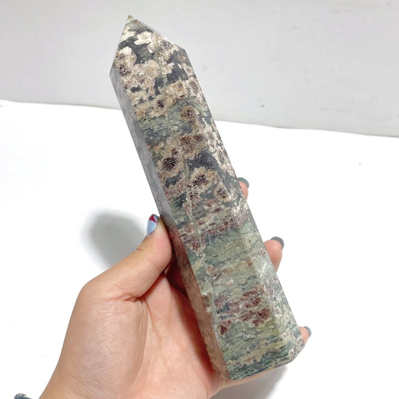 8 Pieces Green Sakura Flower Agate Point - Wholesale Crystals