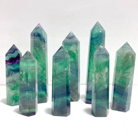 8 Pieces Large Feather Fluorite Tower Points - Wholesale Crystals