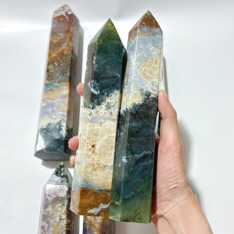 8 Pieces Large Ocean Jasper Points - Wholesale Crystals