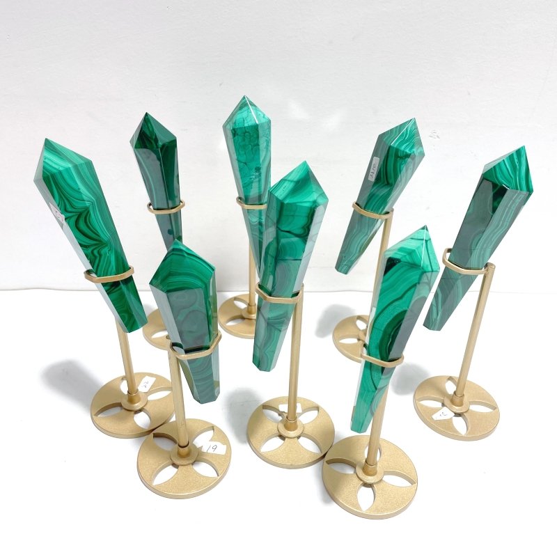 8 Pieces Malachite Magic Scepter Wand Points With Stand - Wholesale Crystals