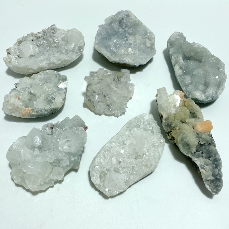 8 Pieces Raw Apophyllite Stone Specimen - Wholesale Crystals
