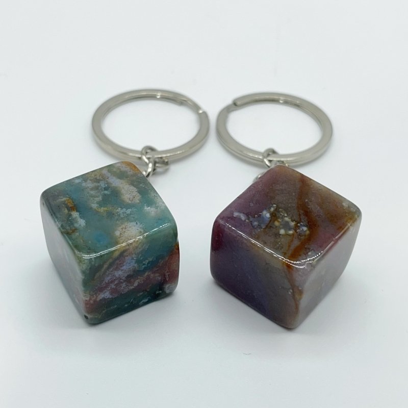 8 Types Cube Keychain Wholesale Howlite Dragon Blood Stone Moss Agate -Wholesale Crystals